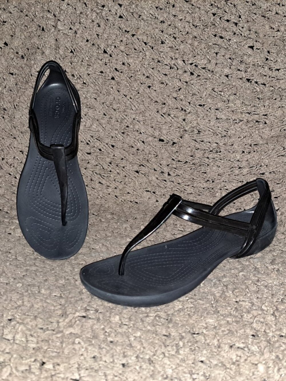 CROCS-Isabella Sandals Black T Strap Jelly Thong Slingback-Sz 8-EXCELLENT